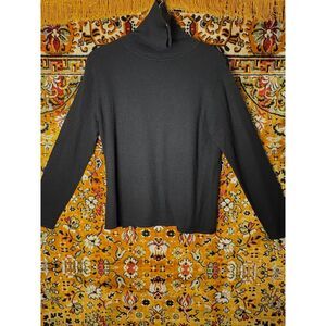 90s Vintage Oleg Cassini Silk + Cashmere Knit Black Turtleneck Sweater sz L